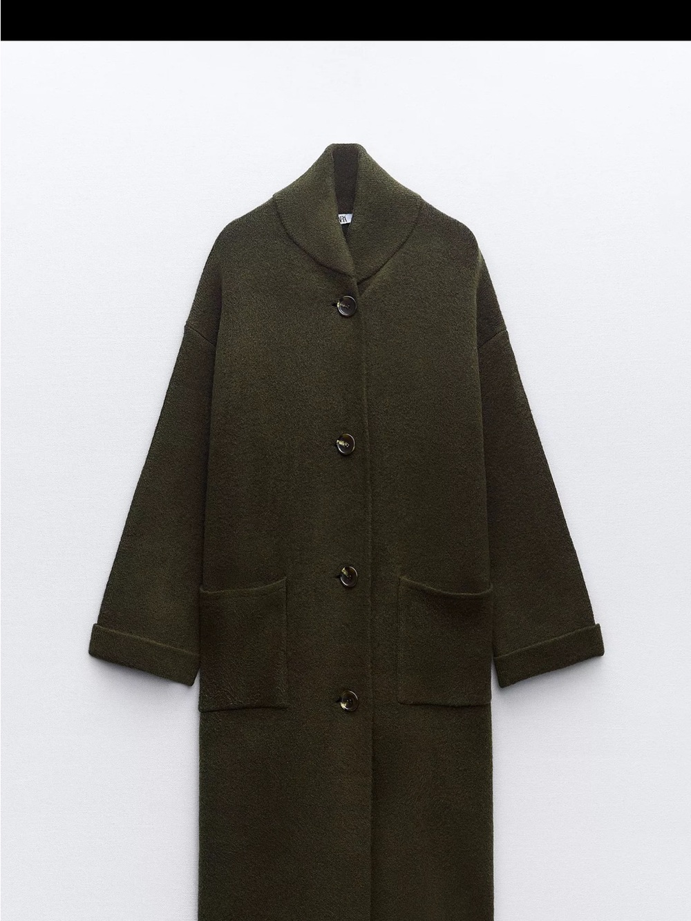 Zara Olive Green Long Shawl-Collar Trench Coat